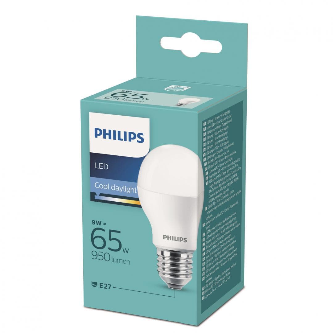 BEC LED Philips, soclu E27, putere 9W, forma clasic, lumina alb rece, alimentare 220 - 240 V, "000008718699630607"