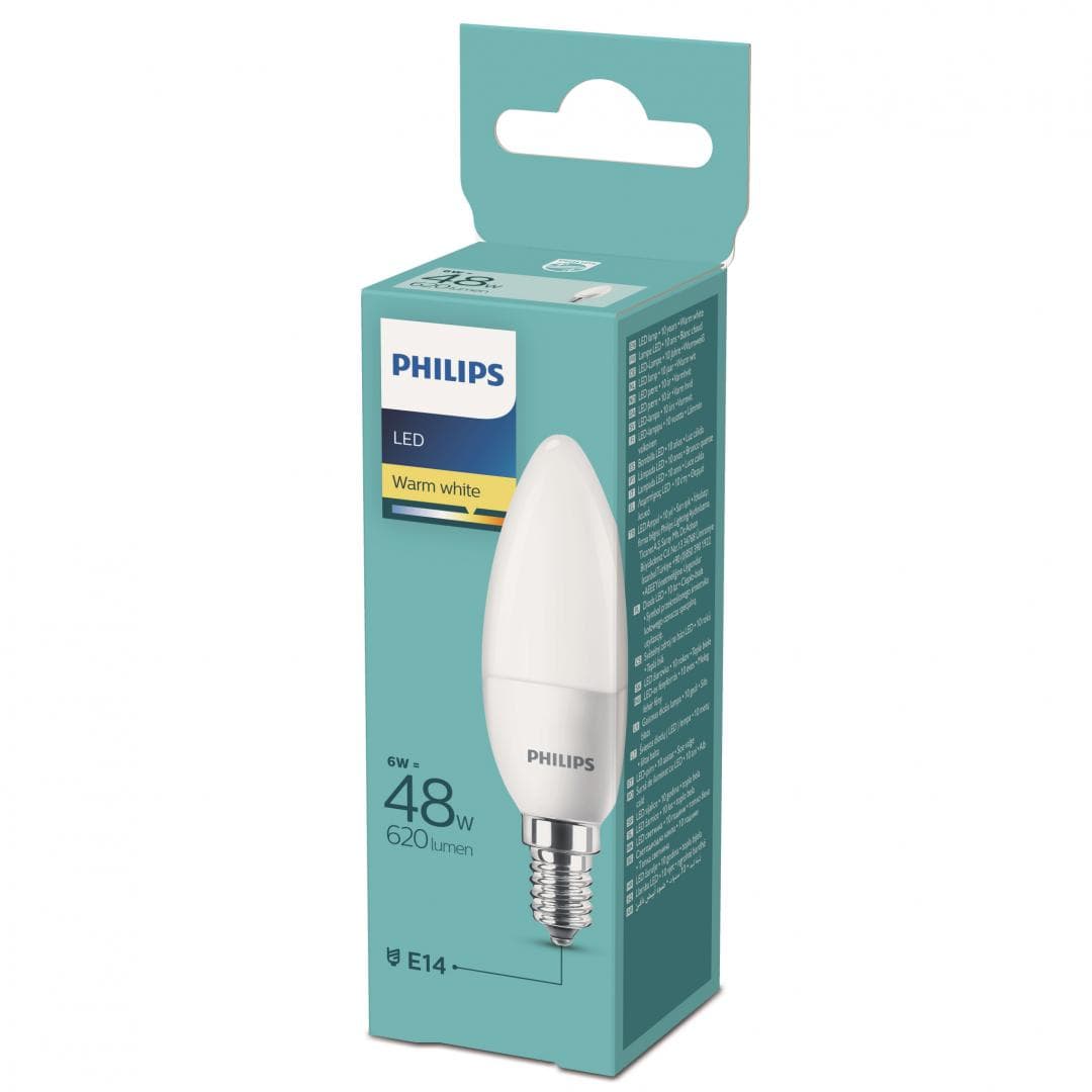 BEC LED Philips, soclu E14, putere 6W, forma lumanare, lumina alb calda, alimentare 220 - 240 V, "000008718699632434"