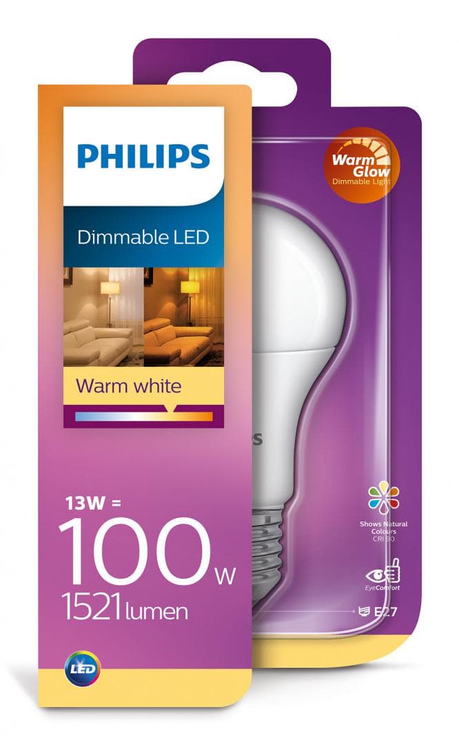 BEC LED Philips, soclu E27, putere 13W, forma clasic, lumina alb calda, alimentare 220 - 240 V, "000008718699659844" — miniatură