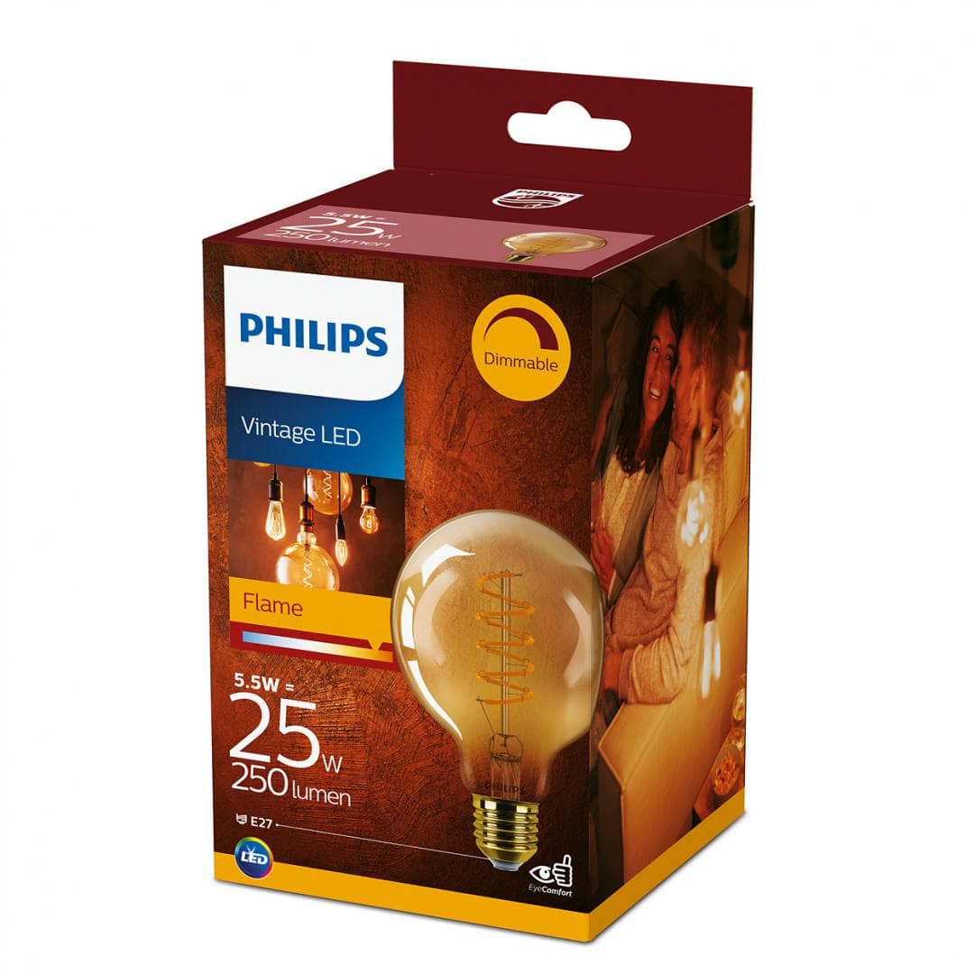 BEC LED Philips, soclu E27, putere 5.5W, forma sferic, lumina alb calda, alimentare 220 - 240 V, "000008718699676070" — miniatură