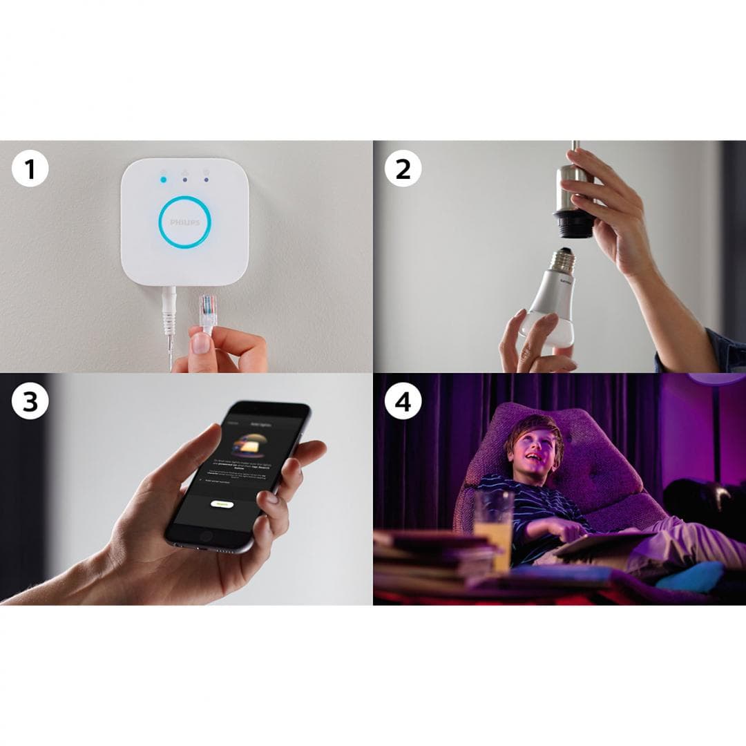 SET 3 KIT smart nespecificat Philips, soclu E27, putere 9W, forma clasic, lumina multicolora, alimentare 220 - 240 V, "000008718699696917" — miniatură