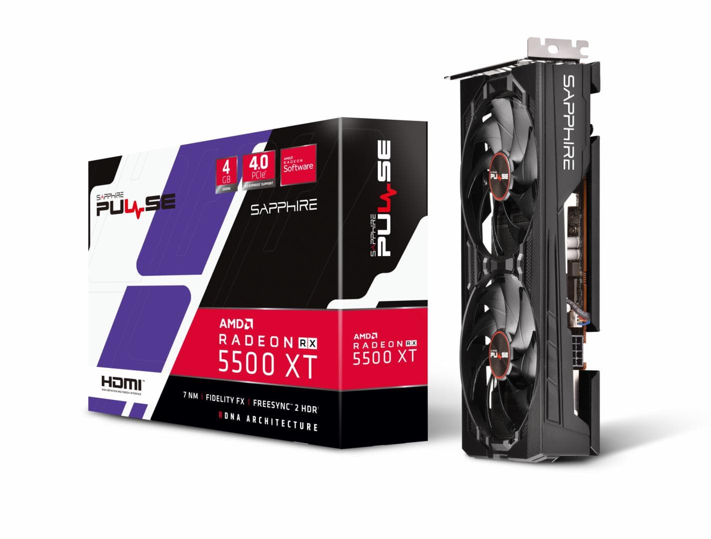 PLACA VIDEO SAPPHIRE AMD Radeon RX 5500 XT, 4 GB GDDR6 128 biti, PCI Express 4.0 x 16, HDMI, Display Port x 3, sistem racire aer activ, "11295-03-20G" — miniatură