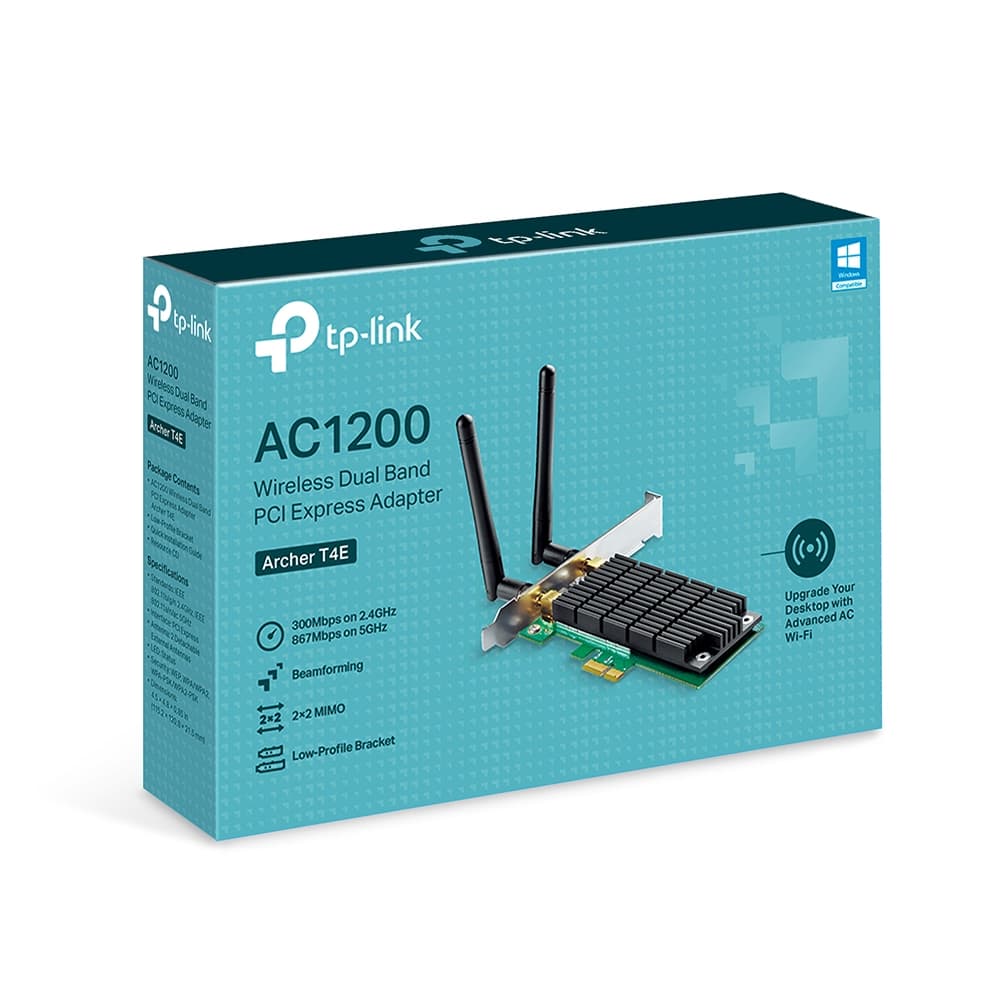 ADAPTOR RETEA TP-LINK AC1200, intern wireless 2.4 GHz | 5 GHz, PCI-E, port, 1200 Mbps, antena externa x 2, "Archer T4E" — miniatură