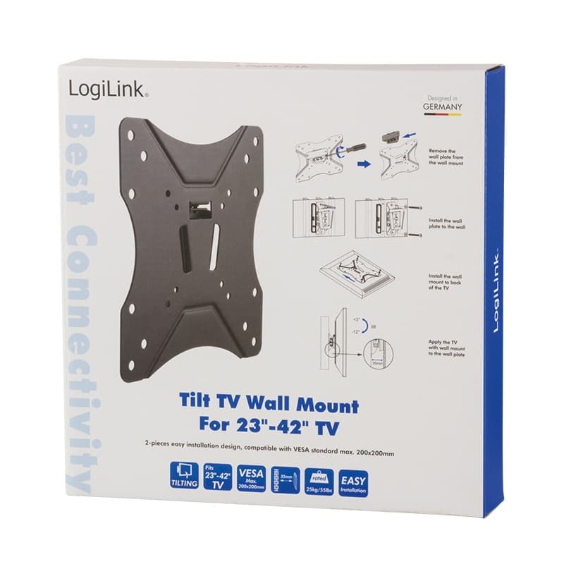 SUPORT de perete LOGILINK, pt 1 TV/monitor plat, diag. max 42 inch, inclinare, max 25 Kg, "BP0005" — miniatură