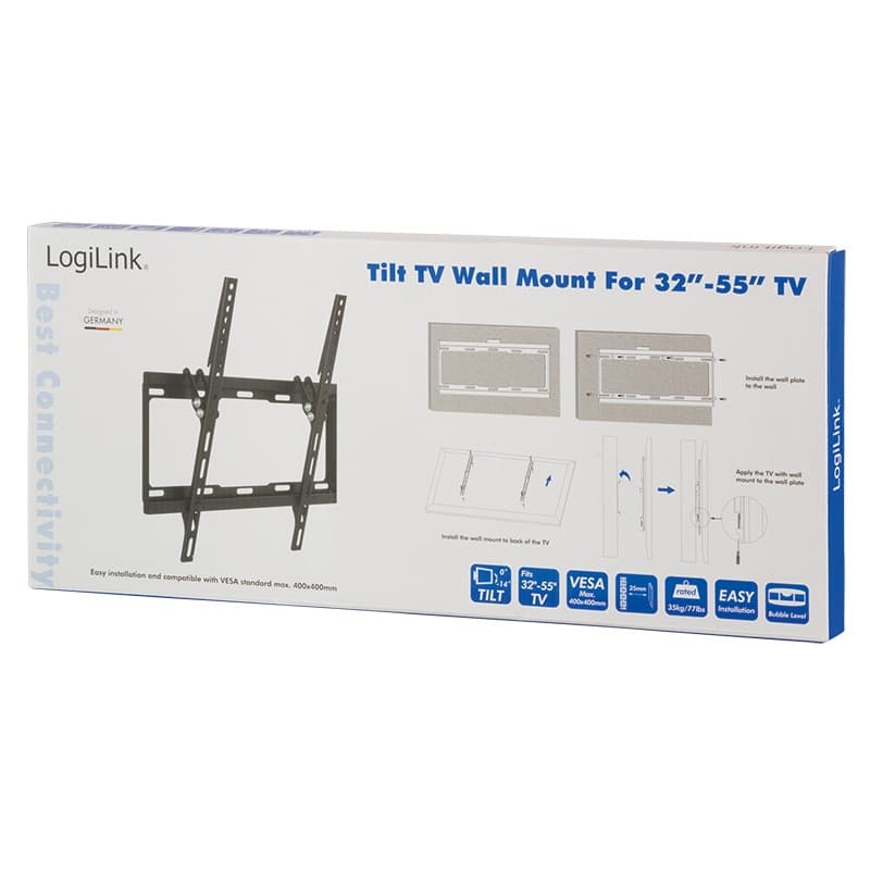 SUPORT de perete LOGILINK, pt 1 TV/monitor plat, diag. max 55 inch, inclinare, max 35 Kg, "BP0012" — miniatură