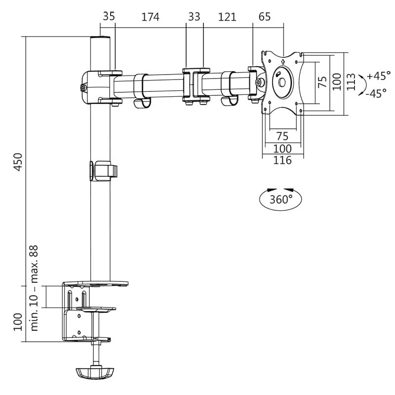 SUPORT de birou LOGILINK, pt 1 TV/monitor plat, diag. max 27 inch, rotatie, inclinare, pivotare, orizontala, verticala, totala, max 8 Kg, "BP0021" — miniatură