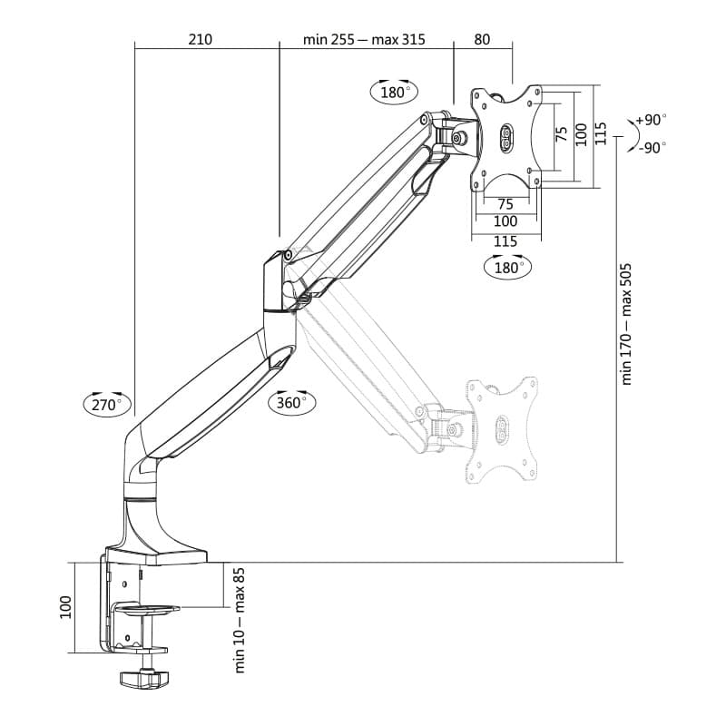 SUPORT de birou LOGILINK, pt 1 TV/monitor plat, curbat, diag. max 32 inch, rotatie, inclinare, pivotare, orizontala, verticala, totala, max 9 Kg, "BP0042" — miniatură