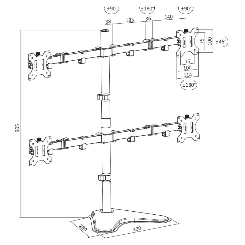 SUPORT de birou LOGILINK, pt 4 TV/monitor plat, diag. max 32 inch, rotatie, inclinare, pivotare, orizontala, verticala, totala, max 8 Kg x 4, "BP0046" — miniatură