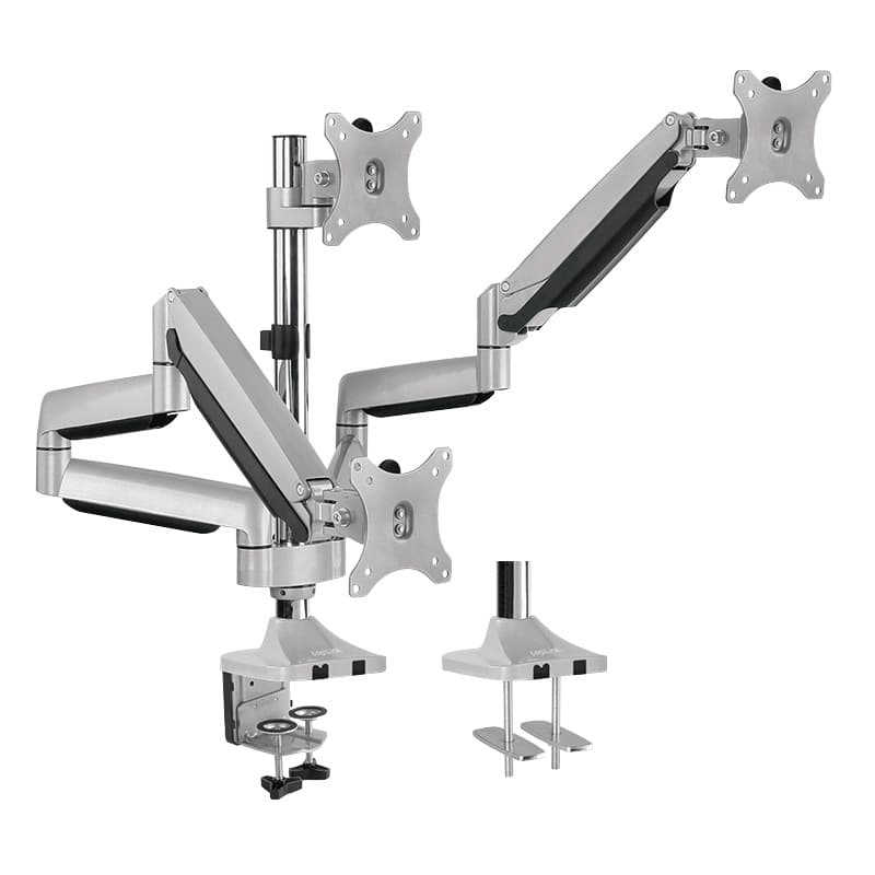 SUPORT de birou LOGILINK, pt 3 TV/monitor plat, curbat, diag. max 32 inch, rotatie, inclinare, pivotare, orizontala, verticala, totala, max 7 Kg x 3, "BP0052"