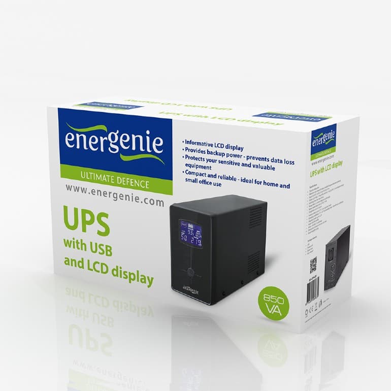 UPS GEMBIRD, Line Int. cu management, mini tower, 850VA/510W, AVR, IEC x 2/ Schuko x 1, 1 x baterie 12V/8Ah, display LCD, back-up 11 - 20 min., "EG-UPS-032" — miniatură
