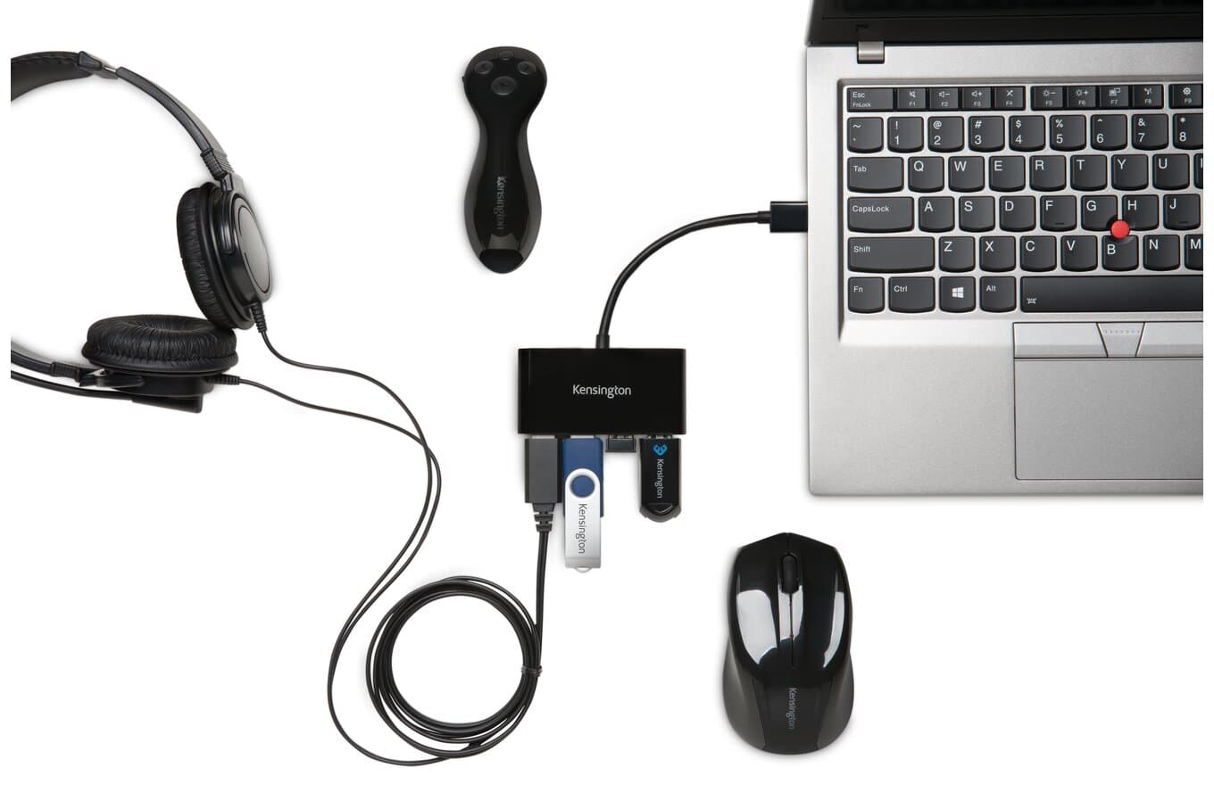 HUB extern KENSINGTON, porturi USB: USB 3.0 x 4, conectare prin USB 3.0, cablu 0.1 m, negru, "K39121EU" — miniatură