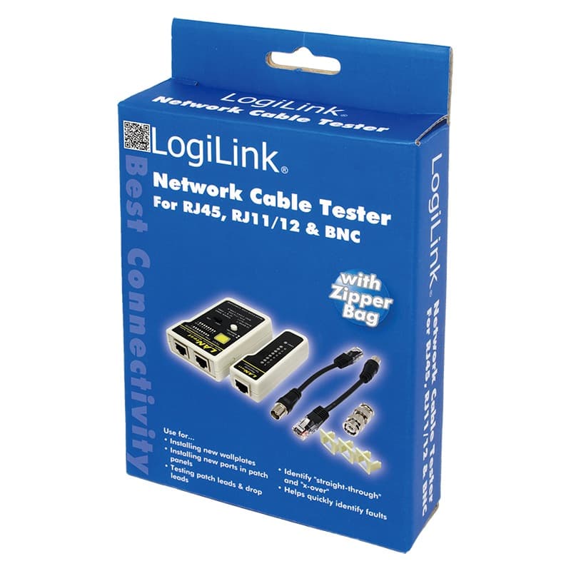 TESTER CABLU RETEA LOGILINK, pt. cablu UTP, FTP, coaxial, conector RJ45, RJ11, RJ12, BNC, "WZ0015" — miniatură