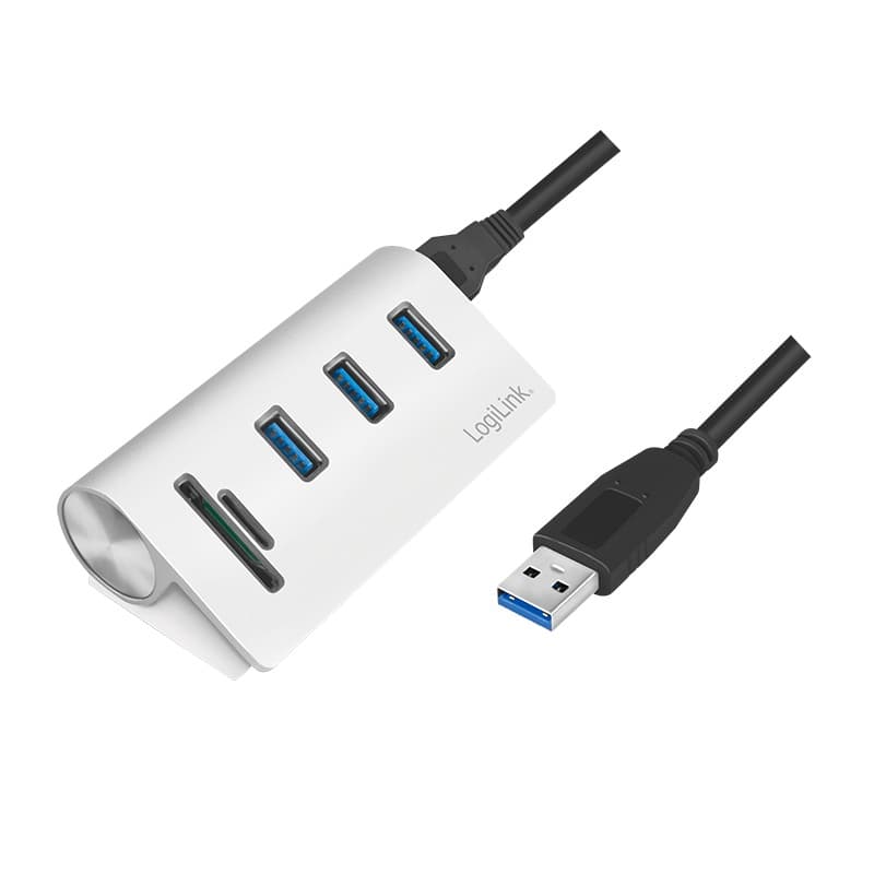 HUB extern LOGILINK, porturi USB: USB 3.0 x 3, conectare prin USB 3.0, alte porturi: SD, MicroSD, argintiu, "CR0045"