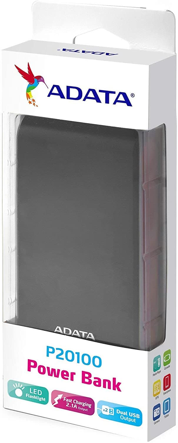POWER BANK ADATA 20.100 mAh, USB 2.0 x 2, incarcare prin micro-USB, 5 V, 2.1 A, negru-rosu, "AP20100-5V-CBKRD" — miniatură