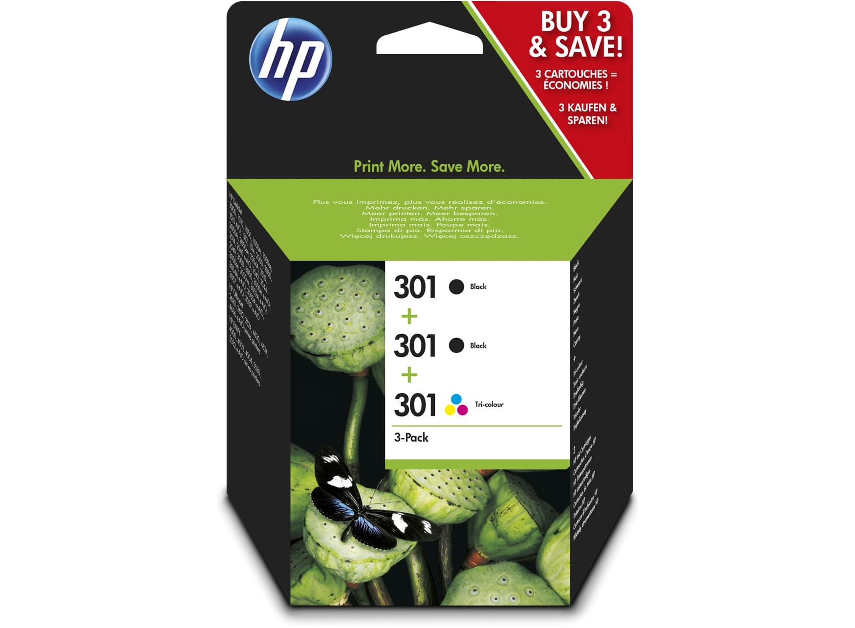 Combo-Pack Original HP Black/Color, nr.301, pentru DeskJet 1000|1050|1510|2000|2050|2054|3000|300|3054|OJ 4630, "E5Y87EE"