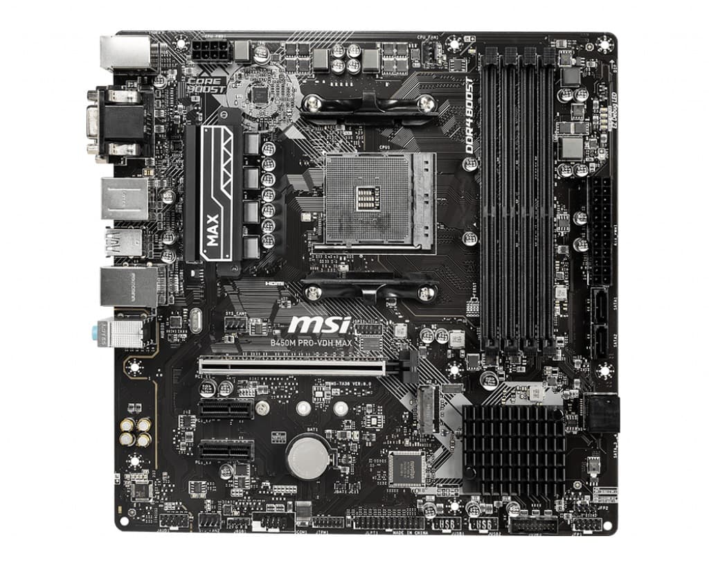 PLACA de BAZA MSI "B450M PRO-VDH MAX", skt AM4, mATX, AMD B450, 4 x DDR4, max. 64 GB, 4 x SATA, 1 x M.2, 7.1, "B450M PRO-VDH MAX"