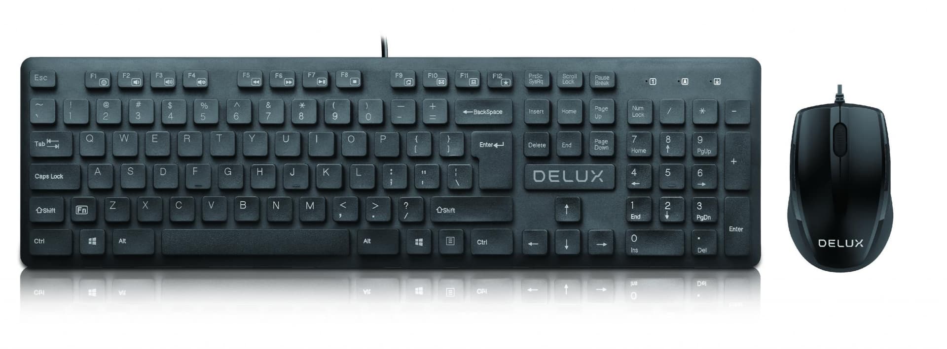 Kit TASTATURA si Mouse DELUX, "KA150U+M321BU", cu fir, 105 taste format standard, mouse 1000dpi, 3/1 butoane, negru, "KA150U+M321BU"