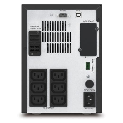 UPS APC, " Easy UPS SMV", Line Int. cu management, mini tower, 1500VA/1050W, AVR, IEC x 6, back-up 11 - 20 min., "SMV1500CAI" — miniatură