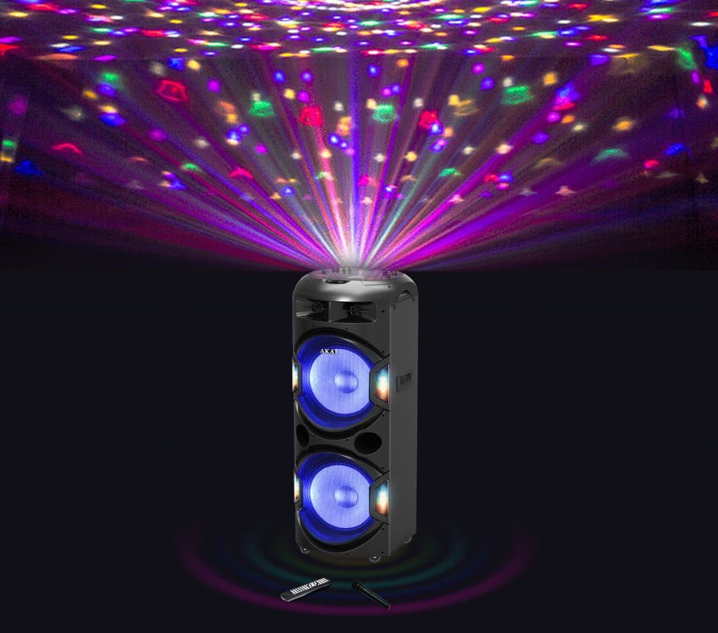 BOXE portabile AKAI, compact 2.0, RMS 350W, Micro SD card, microfon wireless, Bluetooth, conector Bluetooth, USB, negru, "DJ-Y5L" — miniatură