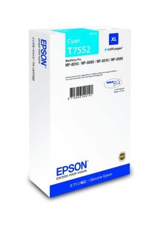 Cartus Cerneala Original Epson Cyan, T7552, pentru Workforce Pro WF-8010|8090|8510|8590, "C13T755240"
