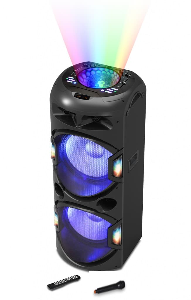 BOXE portabile AKAI, compact 2.0, RMS 350W, Micro SD card, microfon wireless, Bluetooth, conector Bluetooth, USB, negru, "DJ-Y5L"