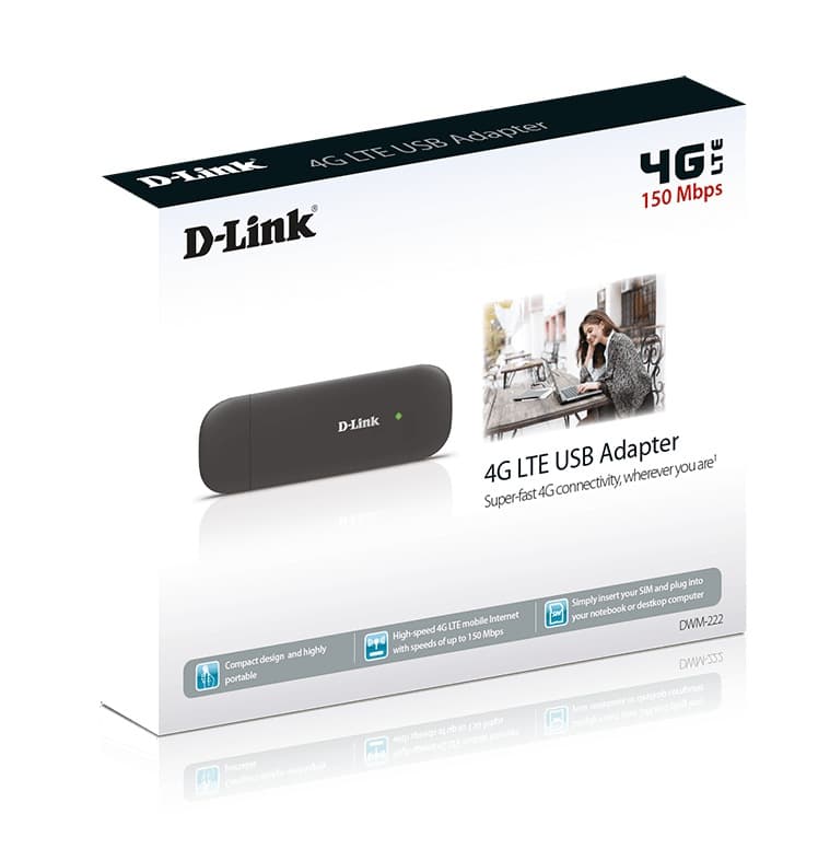 ADAPTOR RETEA D-LINK, extern wireless 2.4 GHz, USB 2.0, port SIM 3G/4G, 150 Mbps, antena interna x 1, "DWM-222" — miniatură