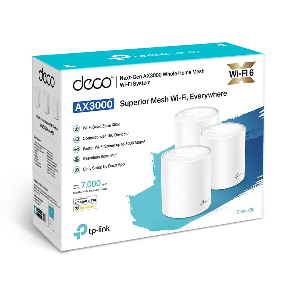 MESH TP-LINK, wireless, router AX5400, pt interior, 5400 Mbps, port LAN, WAN, 2.4 GHz | 5 GHz, antena interna x 4, standard 802.11ax Wi-Fi 6, "Deco X60(3-pack)" — miniatură
