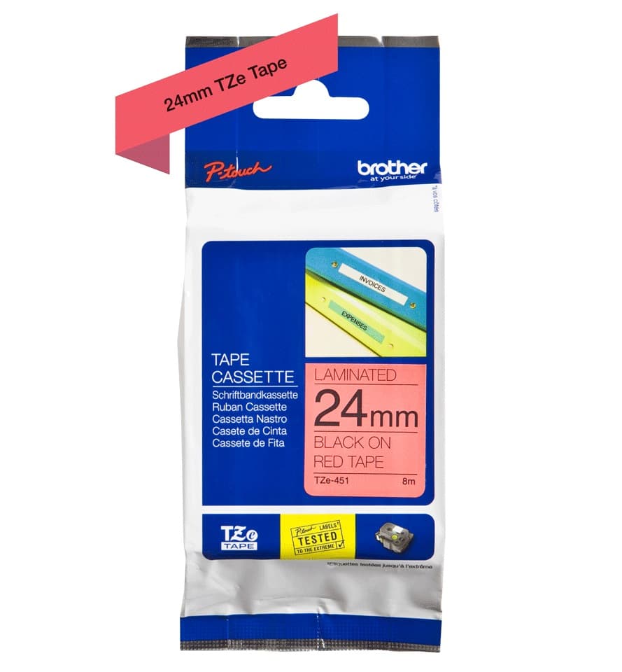 Banda Laminata Original Brother Black on Red, TZE451, pentru P-Touch D600VP|E550WVP|P700|P750W, 24mm x 8m, incl.TV 0 RON, "TZE451" — miniatură