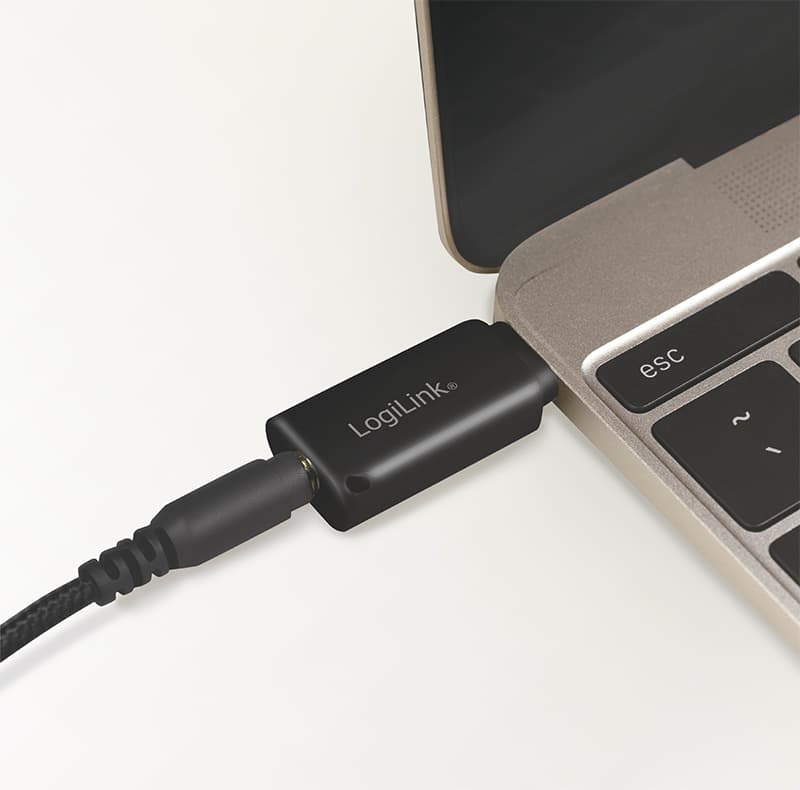 ADAPTOR audio LOGILINK USB-C la 3.5 mm jack (M), black, "UA0356" — miniatură
