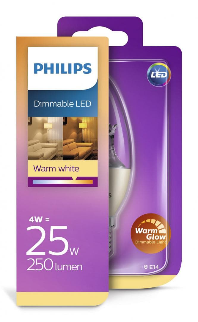 BEC LED Philips, soclu E14, putere 4W, forma lumanare, lumina alb calda, alimentare 220 - 240 V, "000008718696453667" — miniatură