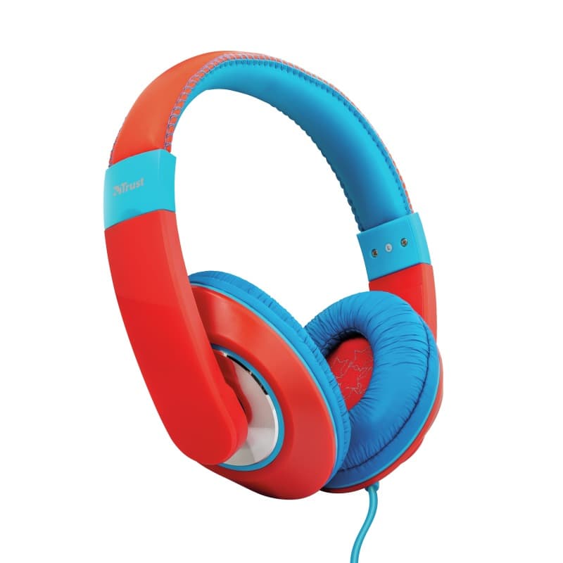 CASTI Trust, "Sonin Kids", cu fir, standard, utilizare multimedia, MP3, smartphone (doar audio), microfon nu, conectare prin Jack 3.5 mm, rosu / albastru, "TR-23585" — miniatură