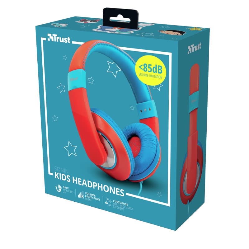 CASTI Trust, "Sonin Kids", cu fir, standard, utilizare multimedia, MP3, smartphone (doar audio), microfon nu, conectare prin Jack 3.5 mm, rosu / albastru, "TR-23585" — miniatură