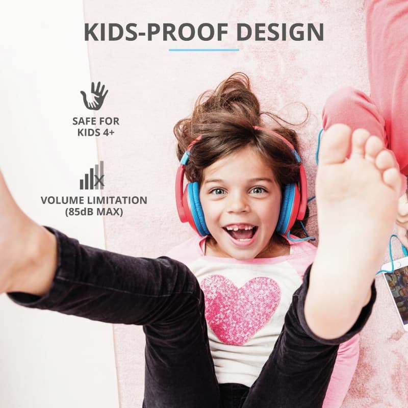 CASTI Trust, "Sonin Kids", cu fir, standard, utilizare multimedia, MP3, smartphone (doar audio), microfon nu, conectare prin Jack 3.5 mm, rosu / albastru, "TR-23585" — miniatură