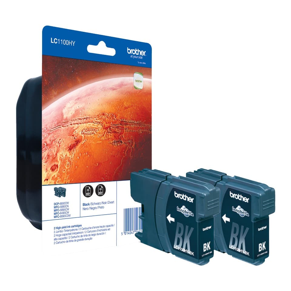 Dual-Pack Original Brother Black, LC1100HYBK, pentru DCP-6690|MFC-5895|MFC-6490|MFC-6890, "LC1100HYBKBP2"