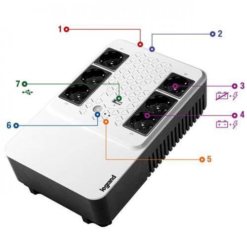 UPS LEGRAND, "Keor Multiplug", Line Int. cu management, brick, 800VA/480W, AVR, Schuko x 6, nespecificat x baterie nespecificat, back-up 1 - 10 min., "LN310082" — miniatură