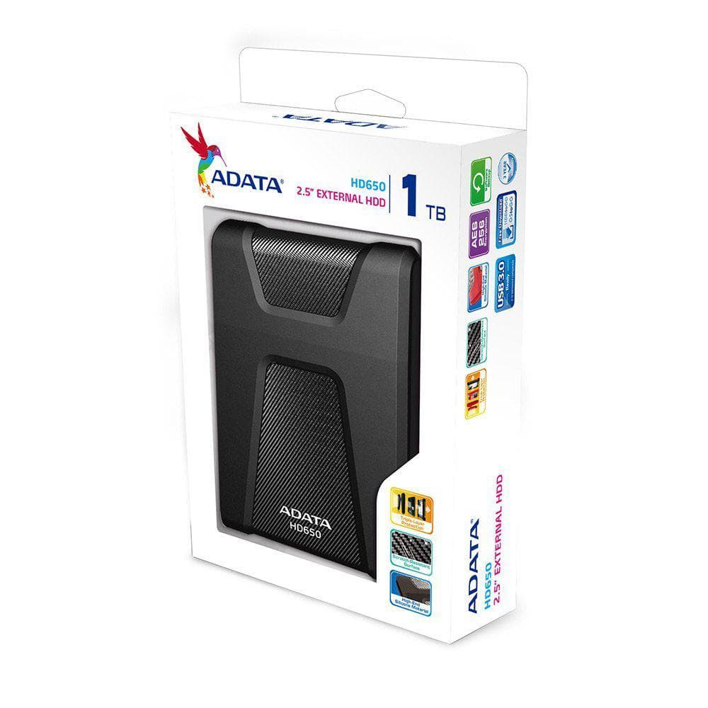 HDD extern ADATA 2 TB, HD650, 2.5 inch, USB 3.2, negru, "AHD650-2TU3-CBK" — miniatură