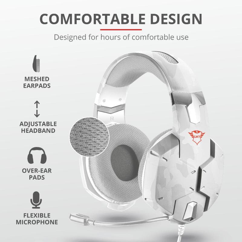CASTI Trust, "GXT 322W Carus", cu fir, gaming, utilizare multimedia, smartphone, microfon pe brat, conectare prin Jack 3.5 mm, Jack 3.5 mm x 2, alb, "TR-20864" — miniatură