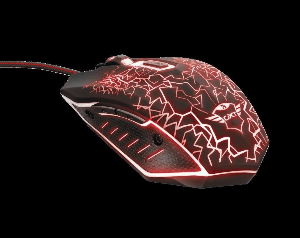 MOUSE TRUST, "GXT 105 Izza", gaming, cu fir, USB, optic, 2400 dpi, butoane/scroll 6/1, iluminare, buton selectare viteza, negru, "TR-21683" — miniatură