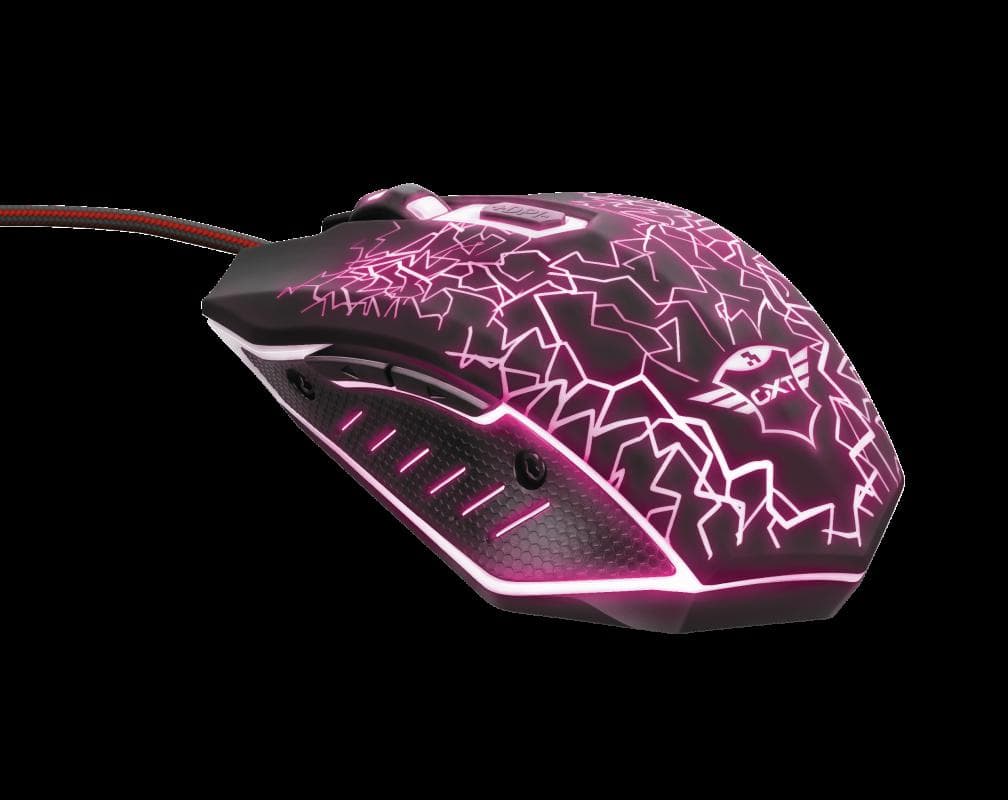 MOUSE TRUST, "GXT 105 Izza", gaming, cu fir, USB, optic, 2400 dpi, butoane/scroll 6/1, iluminare, buton selectare viteza, negru, "TR-21683" — miniatură