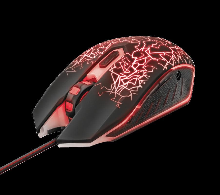 MOUSE TRUST, "GXT 105 Izza", gaming, cu fir, USB, optic, 2400 dpi, butoane/scroll 6/1, iluminare, buton selectare viteza, negru, "TR-21683" — miniatură