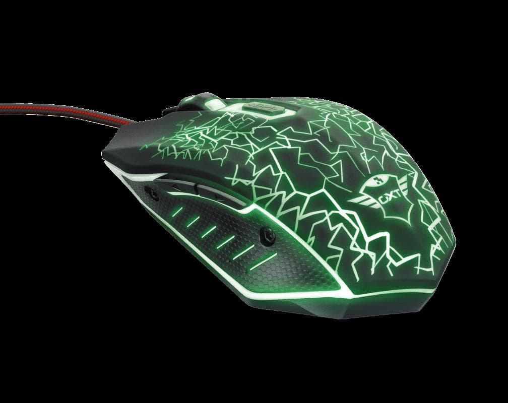 MOUSE TRUST, "GXT 105 Izza", gaming, cu fir, USB, optic, 2400 dpi, butoane/scroll 6/1, iluminare, buton selectare viteza, negru, "TR-21683" — miniatură