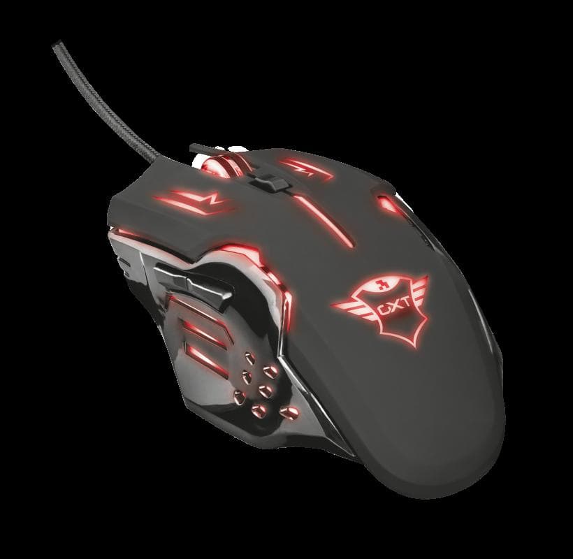 MOUSE TRUST, "GXT 108 Rava", gaming, cu fir, USB, optic, 2000 dpi, butoane/scroll 6/1, iluminare, buton selectare viteza, negru, "TR-22090" — miniatură