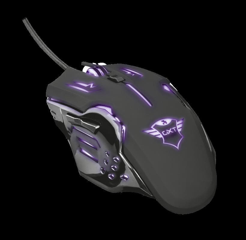 MOUSE TRUST, "GXT 108 Rava", gaming, cu fir, USB, optic, 2000 dpi, butoane/scroll 6/1, iluminare, buton selectare viteza, negru, "TR-22090" — miniatură