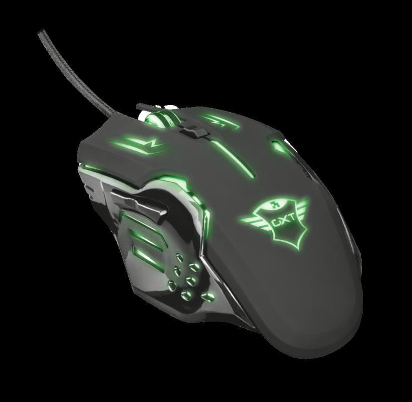 MOUSE TRUST, "GXT 108 Rava", gaming, cu fir, USB, optic, 2000 dpi, butoane/scroll 6/1, iluminare, buton selectare viteza, negru, "TR-22090" — miniatură