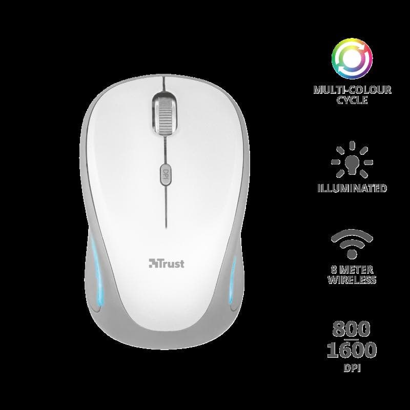 MOUSE TRUST, "Yvi FX", PC sau NB, wireless, 2.4GHz, optic, 1600 dpi, butoane/scroll 4/1, iluminare, buton selectare viteza, alb, "TR-22335" — miniatură