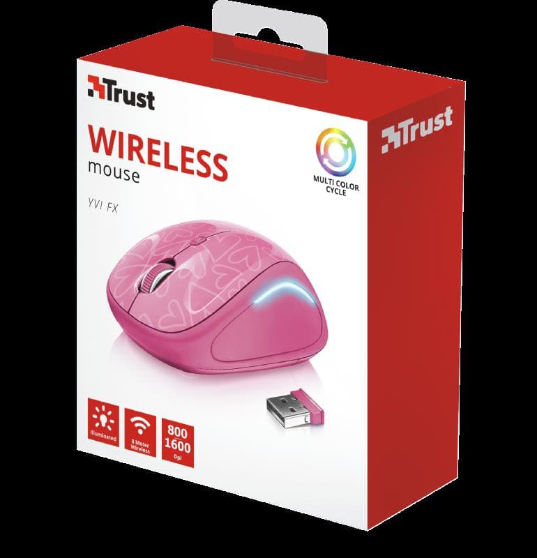 MOUSE TRUST, "Yvi FX", PC sau NB, wireless, 2.4GHz, optic, 1600 dpi, butoane/scroll 4/1, iluminare, buton selectare viteza, roz, "TR-22336" — miniatură