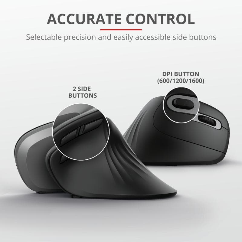MOUSE TRUST, "Verro Ergonomic", PC sau NB, wireless, 2.4GHz, optic, 1600 dpi, butoane/scroll 6/1, buton selectare viteza, negru, "TR-23507" — miniatură