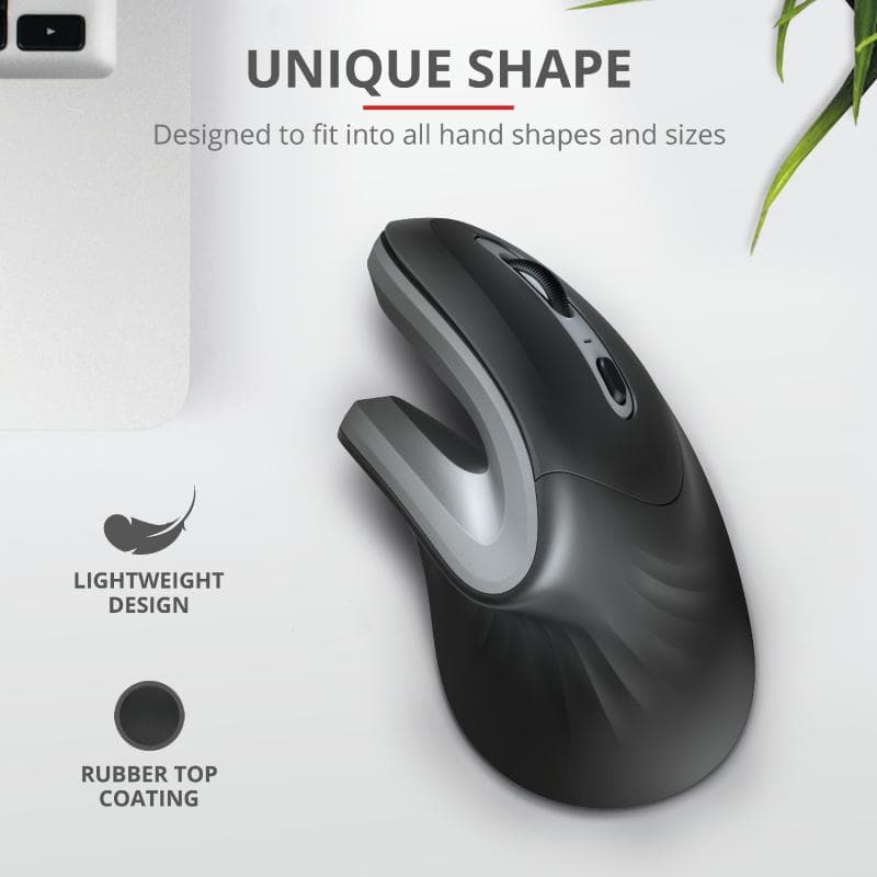MOUSE TRUST, "Verro Ergonomic", PC sau NB, wireless, 2.4GHz, optic, 1600 dpi, butoane/scroll 6/1, buton selectare viteza, negru, "TR-23507"