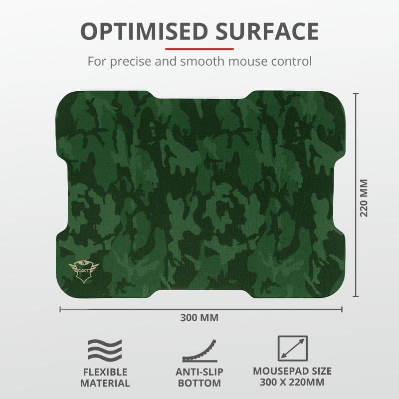 MOUSE TRUST, "GXT 781 Rixa Camo", gaming, cu fir, USB, optic, 3200 dpi, butoane/scroll 5/1, iluminare, butoane programabile, pad inclus, negru / verde, "TR-23611" — miniatură