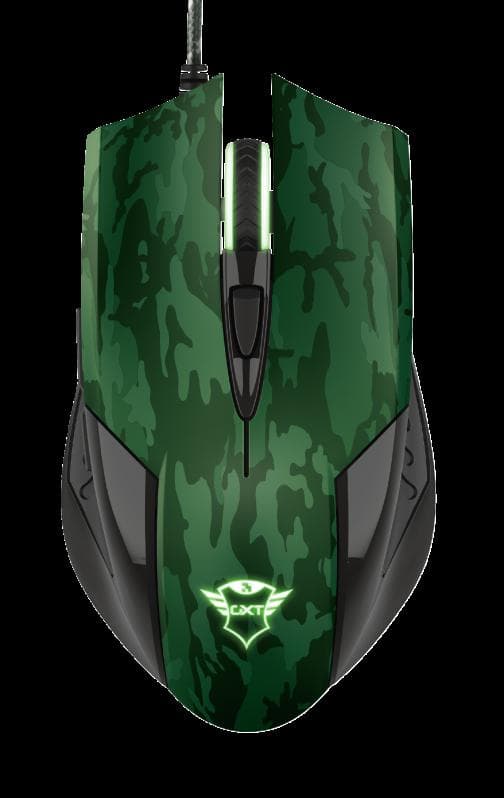 MOUSE TRUST, "GXT 781 Rixa Camo", gaming, cu fir, USB, optic, 3200 dpi, butoane/scroll 5/1, iluminare, butoane programabile, pad inclus, negru / verde, "TR-23611" — miniatură